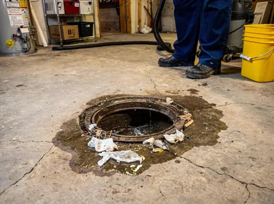 Sewage backed up through a basement floor drain in O'Fallon, MO